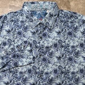 Robert Graham Shirt Mens Medium Blue Floral Long Sleeve Flip Cuff Classic Fit